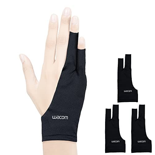 Image of Wacom Drawing Glove, Two-Finger Artist Glove for Drawing Tablet Pen Display, 90% Recycled Material, eco-Friendly, one-Size (3 Pack), Black