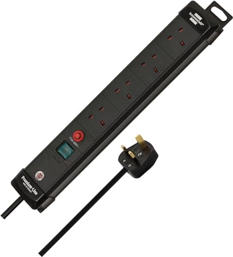 Image of Brennenstuhl Premium-Line 4-way Extension Lead (Power Strip with Safety Fuse Button, 3m cable, Made in Germany) black
