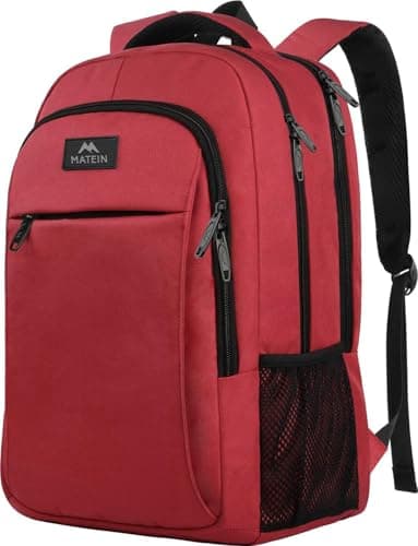 Image of MATEIN Travel Laptop Backpack, 15.6 Inch Computer Backpack with Laptop Compartment USB Charging Port, Men Laptop Rucksack Anti Theft Water Resistant Work Office Bag for Women, Red