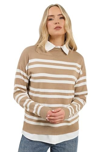 Image of Long Tall Sally - LTS Tall Natural Brown Stripe 2-in-1 Jumper - Women's