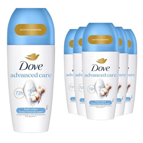 Image of Dove Advanced Care Roll-On Anti-Perspirant 50ml, 6 Pack - Fresh Cotton & Sea Minerals Scent, 48H Sweat & Odour Protection, Gentle on Skin, Long-Lasting Freshness, Womens Deodorant for Daily Use