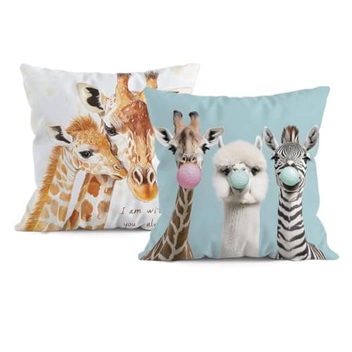 Image of LANBEIDE Giraffe Cushion Covers Set of 2, 45 x 45cm Giraffe Present Decorative Throw Pillow Case Home Decor Outdoor Bedroom Couch Sofa 18x18