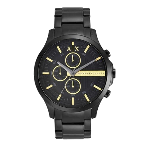 Image of Armani Exchange Hampton Men's Quartz Watch with Black Dial and Black Stainless Steel Bracelet AX2164