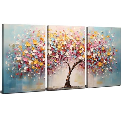 Image of 3 Piece Tree of Life Wall Art Abstract Tree Landscape Pictures for Bedroom Wall Decor Modern Colorful Flowers Scenery Paintings Canvas Prints Posters Artwork for Living Room Hallway Decoration 12x16”
