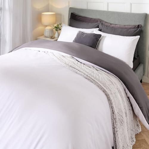 Image of Brentfords Single Duvet Cover Set, Super Soft Warm Luxurious Plain Dyed Reversible Single Quilt Cover Set Microfibre Bedding with Pillowcase, Grey/White