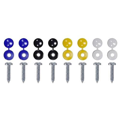 Image of Tek Automotive Number Plate Screws and Caps Set – 16 Piece Fixing Kit with Self Tapping Screws and Colour Screw Covers