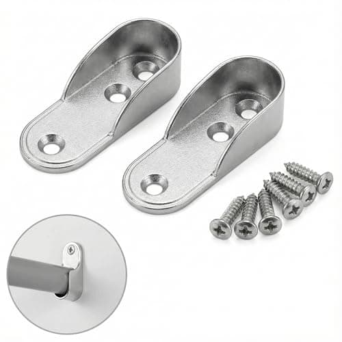 Image of FNSIGHD 2 Pack 15mm Wardrobe Rail Brackets, Metal Oval Rail Support for Closet Rod Replacement, Heavy Duty 15mm Oval Rail End Support Flanges with Mounting Screws (Silver)