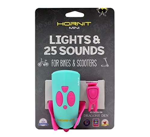 Image of HORNIT MINI Bike Bell | Pink/Turquoise | Bicycle Bell | Bike Horn | Kids Bike Bell | Scooter Accessories | Kids Bike Accessories | 25 Sound Effects/ 5 Lights