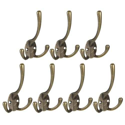 Image of sourcing map Wall Hooks, 7Pcs - Zinc Alloy Three Prong Retro Coat Hook, Wall Mounted Hooks for Hanging Towel Clothes Backpack Scarf Hat (Bronze)