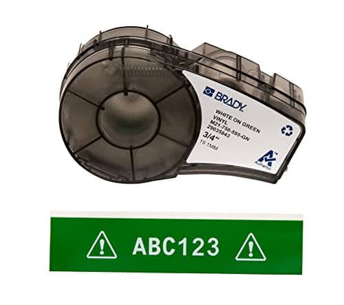 Image of Brady Vinyl Label Tape for Label Printer M211 & M210 - Self Adhesive Vinyl Printer Labels - White on Green (19.05mm x 6.40m) - M21-750-595-GN