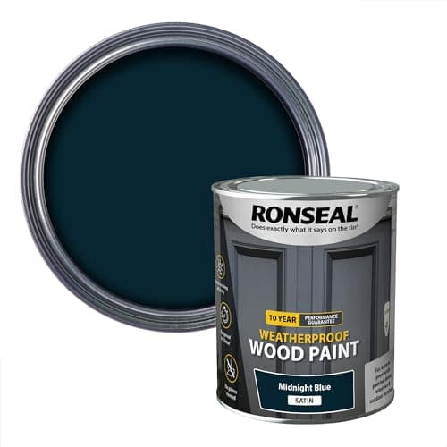 Image of Ronseal 10 Year Weatherproof 2 in 1 Wood Paint Midnight Blue Satin 750ml