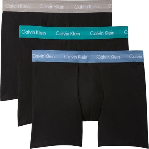 Image of Calvin Klein Men’s 3 Pack Stretch Boxer Briefs, Khaki (BLACK W DRIFTWOOD WB/MOONLIGHT BLU), L
