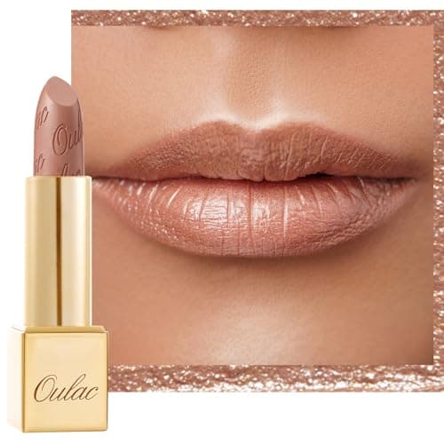 Image of OULAC Metallic Shine Glitter Lipstick, Nude High Impact Lipcolor, Lightweight Soft and Ultra Hydrating, Long Lasting, Vegan & Cruelty-Free, Full-Coverage Lip Color 4.3 g/0.15 Sahara Gold(10)