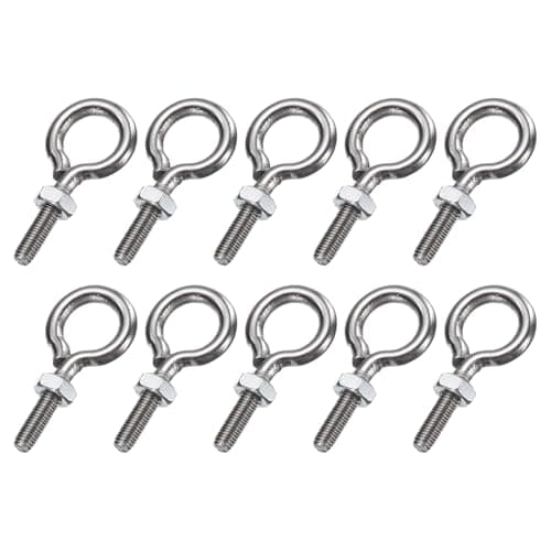 Image of sourcing map 10 Pack Eye Bolts, M3 x 12mm 304 Stainless Steel Threaded EyeBolt Silver Eye Hooks with Nut for Hanging or Securing Cables