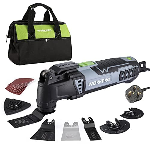 Image of WORKPRO 300W Oscillating Multi-Tool Kit, 7 Variable Speeds 15,000–23,000 RPM, 3° Oscillation Angle, Quick Change Blade System, 17-Piece Accessory Kit, Detail Sander, Cutter, Scraper, Grinder