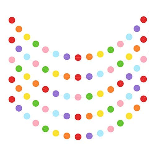 Image of 65.6 Feet Colorful Circle String, Colored Dot Door Window Streamers Paper Garland, Candy Backdrop Decor, Hanging Rainbow Birthday Party Decorations 2024 Upgraded