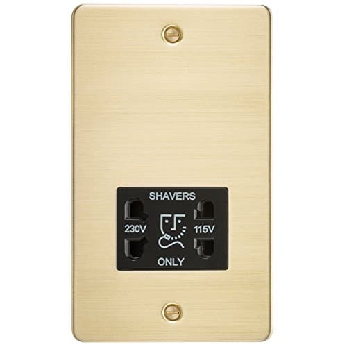 Image of Knightsbridge FPAV8900BB Flat Plate 115V/230V Dual Voltage Shaver Socket-Brushed Brass with Black Insert, 230 V