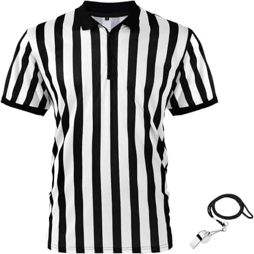 Image of Syhood Referee Shirt Costume Men Women, Whistle Black and White Striped Football Soccer Official Ref Shirt Jersey(Small)