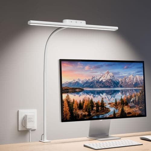 Image of Lepro LED Desk Lamp with Clamp, Eye-Caring Desk Light, 750lm, 5 Brightness Levels & 5 Colour Modes, Flexible Office Lamp for Monitor, Reading, Crafts, Nails, School, Adapter Included, White