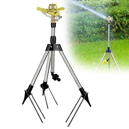 Image of BAUSATZ 1pc Silvery Outdoor Water Sprinkler for Yard Lawn, 360 Degree Rotating, Adjustable Height, Zinc Alloy Sprinkler Head, Impulse Style, 32 - 39ft Spray Distance