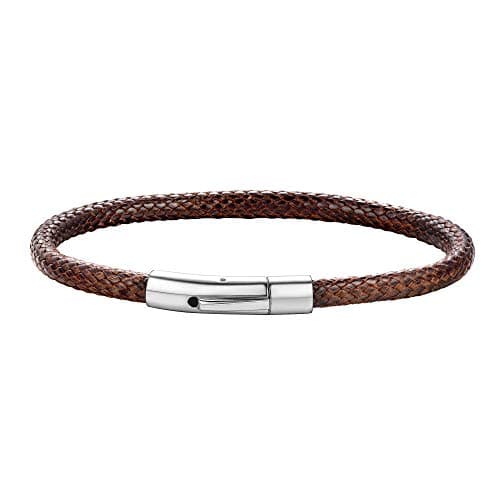 Image of ChainsHouse Brown Braid Leather Woven Bracelet for Men Women Bangle Bracelets Leather Wristbands 18CM