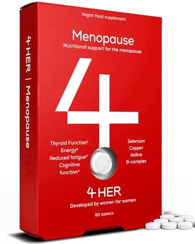 Image of 4 HER Menopause Supplements & Vitamins for Women – Hops, Sage, Red Clover & B6 – Hormone-Free Vegan Menopause Complex, B12 for Tiredness & Energy – 160mg Red Clover Tablets (30 Days) – GMP Certified