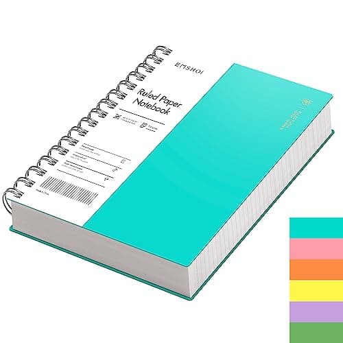 Image of EMSHOI A5 Notebook Lined 300 Pages/150 Sheets, Wirebound Spiral Notepad, 100gsm Thick Paper, Waterproof Hardcover, Writing Journal for Women Men Work Office School, 14.5 x 21cm, LightBlue