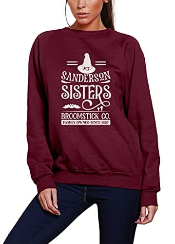 Image of HotScamp Sanderson Broomstick Company - Youth & Womens Sweatshirt - Sisters Halloween Horror Spooky Trick or Treat M Maroon