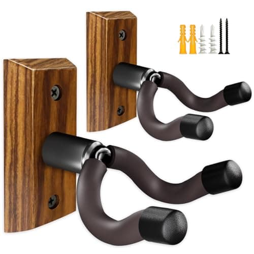 Image of Guitar Wall Mount 2 Pack, Zebra Wood Guitar Hanger, U-Shaped Guitar Wall Hanger Mount, Guitar Holder Hook Stand Wall Mount Guitar Accessories for Acoustic, Electric Guitar, Banjo, Bass, Ukulele
