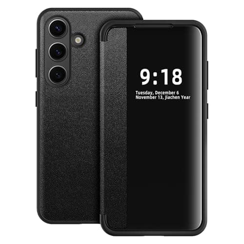 Image of Case for Samsung Galaxy S24 Case S View Window, Translucent Clear View Folio Slim 360 Degree Protective Phone Flip Cases for Samsung S24 Flip Cover Cases for Galaxy S24 5G (Black)