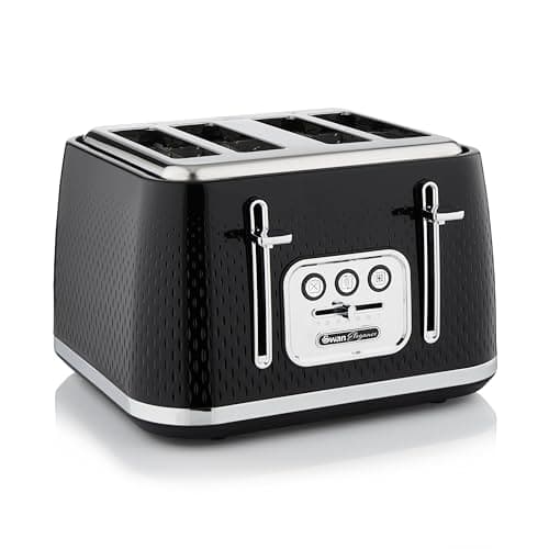 Image of Swan ST19025BLK Elegance 4 Slice Toaster with 7 Browning Levels, Defrost and Reheat functions, Anti-Jam and Cord Storage, 2100W, Black
