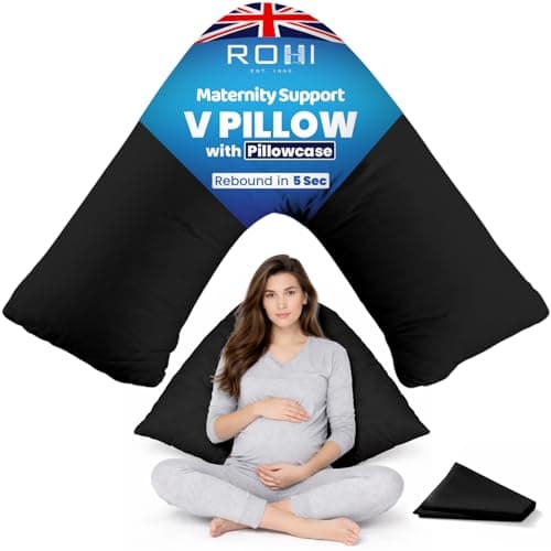 Image of Rohi Orthopaedic V Pillow with Pillowcase – Anti Allergy Triangle pillows for Adults, Nursing, Maternity & Pregnancy – Extra Hollowfibre Cushioning to Supports Neck, Head & Back (Black)
