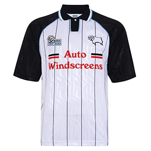 Image of Score Draw Derby County 1994 Retro Football Shirt White/Black Large Nylon