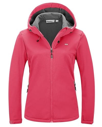 Image of 33,000ft Women's Softshell Jacket Ladies Waterproof Jacket Fleece Lined Warm Jacket Hooded Outdoor Windproof Sports Jacket Lightweight Functional Jacket Cycling Jacket Rose Red 12