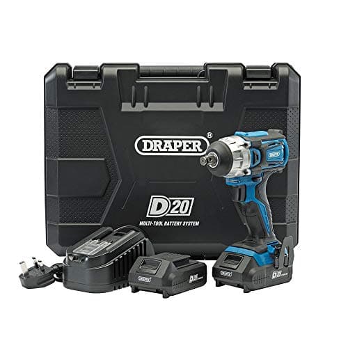 Image of Draper 55343 D20 20V Brushless 1/2” Mid-Torque Impact Wrench with 2X Batteries