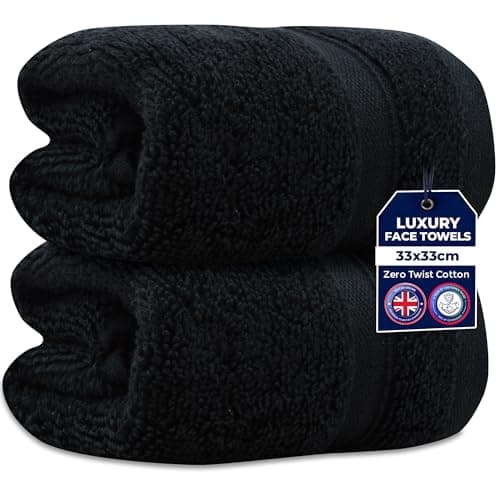 Image of Towelogy Zero Twist Face Cloths 33x33cm - 100% Egyptian Cotton Washcloths Absorbent & Super Soft Hotel Quality Towels | Oeko-Tex Certified (2, Noir Black)