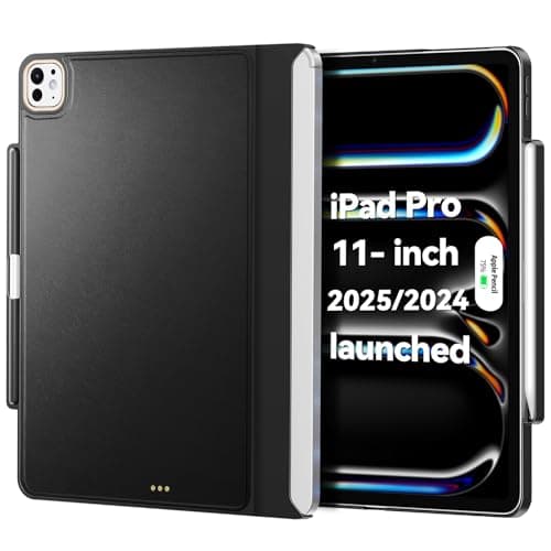Image of Matekxy Magic Keyboard Compatible Case for iPad Pro 11 inch M4 2024, Cover with Apple Pencil Holder for Smart Magic Keyboard Folio Slim Durability, with Durable Leather, (Keyboard Not Included), Black
