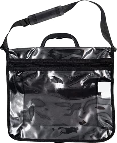 Image of Ateret Judaica Black Tefillin & Tallit Tote Bag, Rain Proof with Carrying Handle & Strap, Clear Front, Zippered Plastic Cover, Black, L