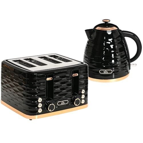 Image of HOMCOM Kettle and Toaster Sets, 3000W 1.7L Rapid Boil Kettle & 4 Slice Toaster with 7 Browning Controls, Defrost, Reheat and Crumb Tray, UK Otter Thermostat, Black