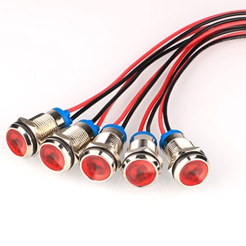 Image of Gebildet LED Metal Indicator Signal Lamp Waterproof Red 10mm AC/DC 12-24V(5pcs)