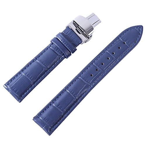 Image of 24mm Genuine Leather Deployment Buckle Clasp Watch Band Strap for Bulova Accutron II 97B128 Blue