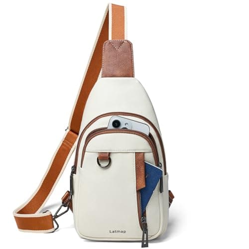 Image of LATMAP Cross Body Bag Women 7L,Sling Bag Women Small Handbags PU Leather Anti Theft Belt Bag with Adjustable Strap Chest Bag Purse Shoulder Bags for Travel Hiking Beige