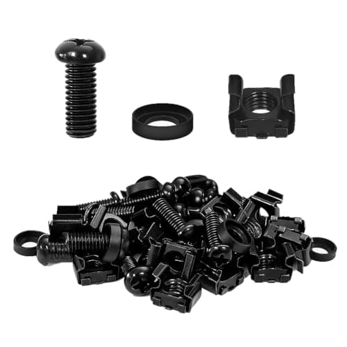Image of Evoges 50 Pack Black M6 x16mm Cage Nuts, Screws & Washers Set for Server Racks – Ideal for Network Cabinets, Patch Panels, Data Centres & Telecom Installation