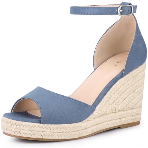 Image of Allegra K Women's Espadrille Platform Ankle Strap Wedge Heel Sandals Dark Blue 5.5 UK/Label Size 7.5 US
