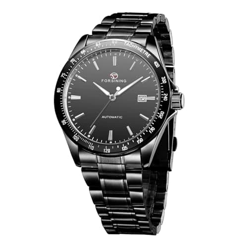 Image of FORSINING Men's Automatic Self Wind Watch Date Window Display Stainless Steel Watch, Black, Classic