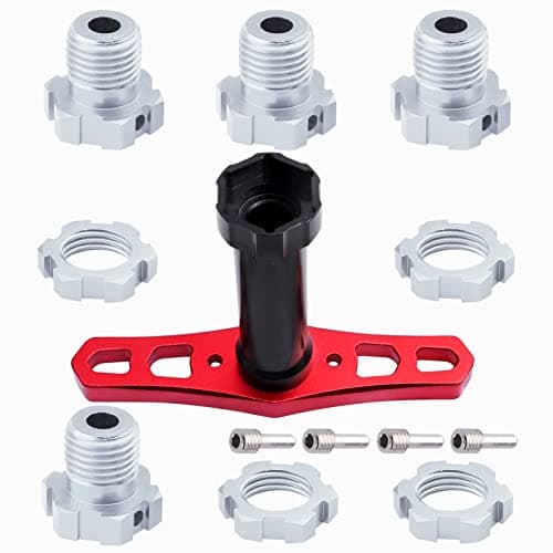Image of Hobbypark Aluminum 17mm Hex Hubs and Nuts (Splined) & Wheel Wrench for E-Revo/Revo 3.3 / E-Maxx/Summit/T-Maxx/Slayer Pro 4X4 RC Cars Trucks (Silver Hubs)
