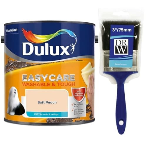 Image of Soft Peach Dulux Easycare Matt Emulsion Paint 2.5L + 3" Emulsion Paint Brush – Washable & Stain Resistant, Durable Matt Finish, Quick Dry, Low Odour Interior Wall & Ceiling Paint