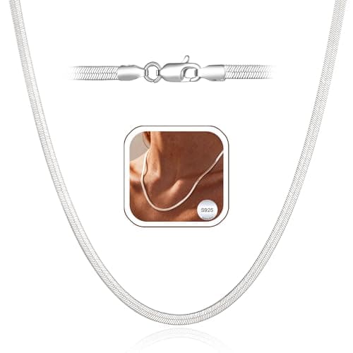 Image of Korotho 925 Silver Necklaces for Women 3.0MM Snake Silver Chain Sturdy Shiny Hypoallergenic Choker Necklaces for Women Jewellery Gifts