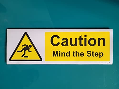 Image of Caution - Mind the step sign 100mm x 300mm - 1.1mm plastic Poly prop (environmentally friendly) sign The clearest Health and Safety Signs