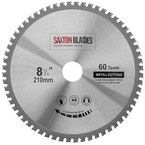 Image of TCT21060TMB Saxton TCT Circular Steel Aluminium Copper Metal Saw Blade 210mm x 60T for Bosch Makita Dewalt Evolution Fits 216mm Saws